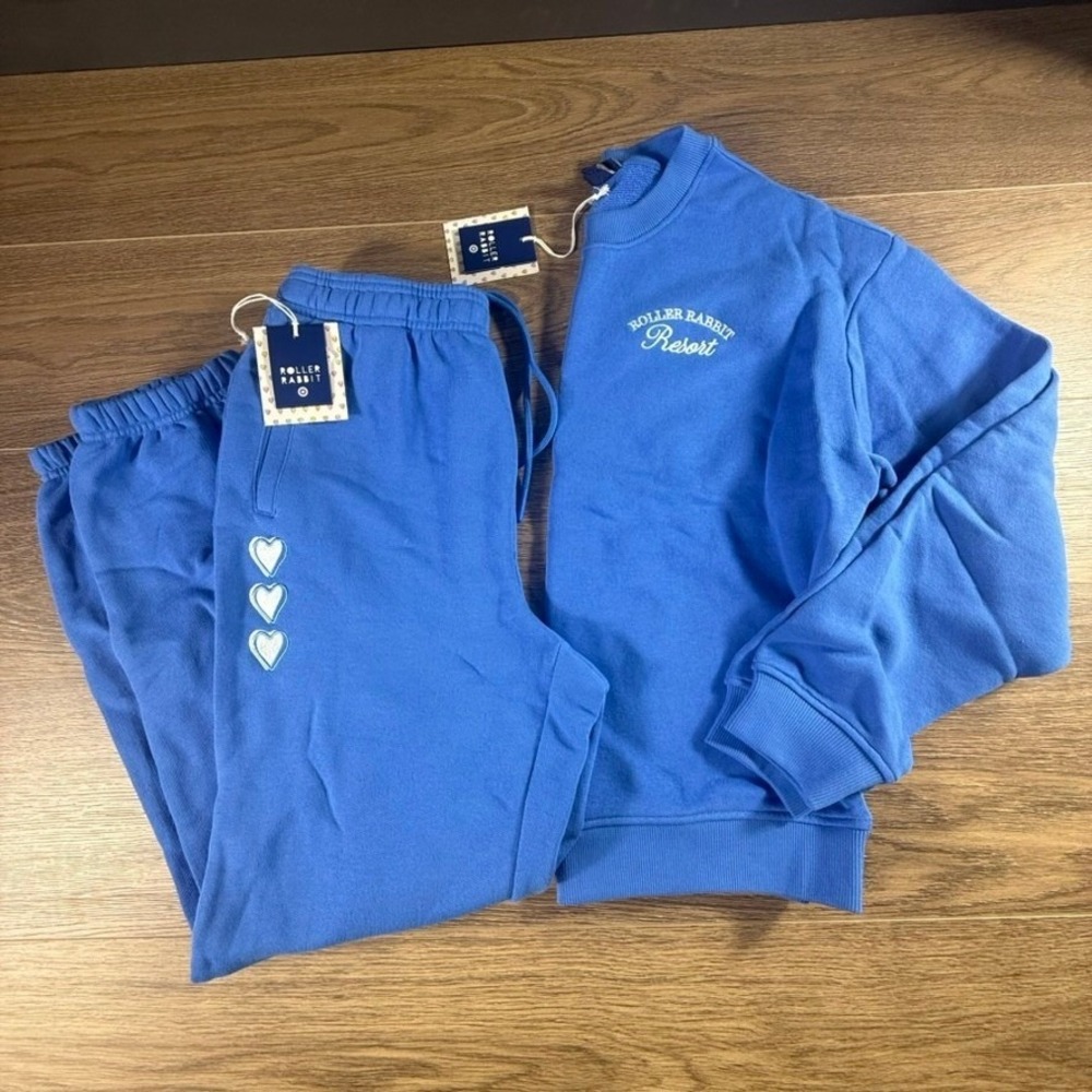 Roller Rabbit for Target Blue Heart Embroidered Sweatpants Sweatshirt NEW Size S